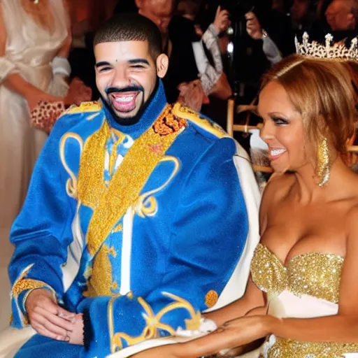 Image similar to drake giggling in a princess costume