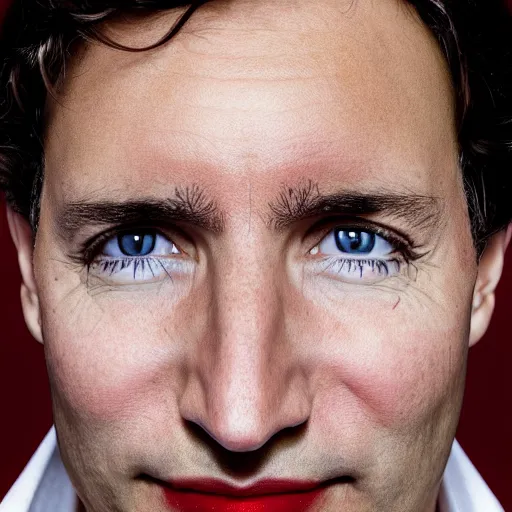 Image similar to 💄 🤡 a portrait of Justin Trudeau by Martin Schoeller, photorealistic, global lighting