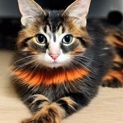 Prompt: cute little long haired tortoiseshell!!!! cat, black and with ((orange)) specks