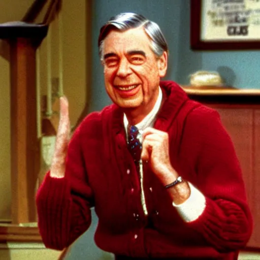 Prompt: mr rogers screaming and turning red from rage