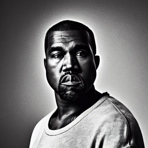 Image similar to the face of older kanye west wearing yeezy clothing at 5 4 years old, portrait by julia cameron, chiaroscuro lighting, shallow depth of field, 8 0 mm, f 1. 8