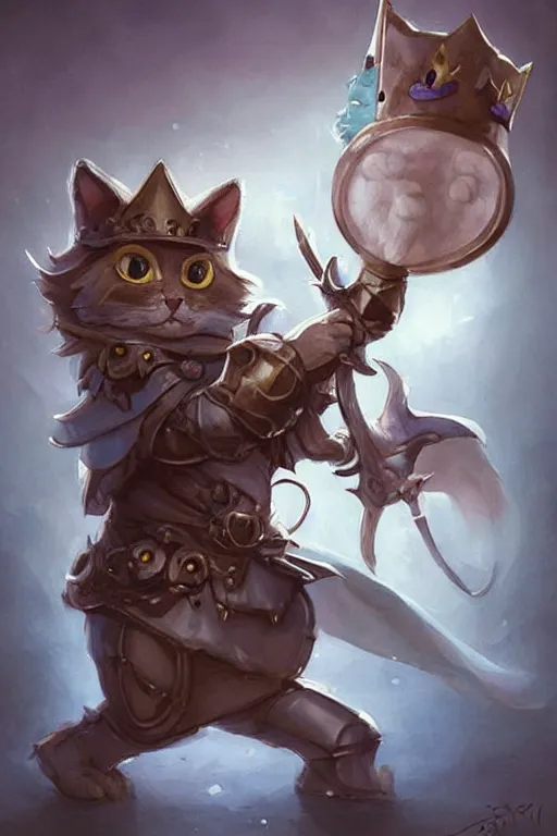 Image similar to cute little anthropomorphic cat knight wearing a cape and a crown, tiny, small, miniature cat , baby animal, short, pale blue armor, cute and adorable, pretty, beautiful, DnD character art portrait, matte fantasy painting, DeviantArt Artstation, by Jason Felix by Steve Argyle by Tyler Jacobson by Peter Mohrbacher, cinematic lighting