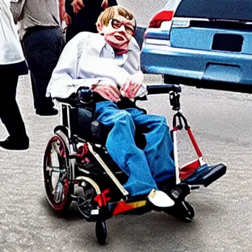 Prompt: stephen hawking as a ganster in gta v, rolling with the crips, gold jewelry, bling bang