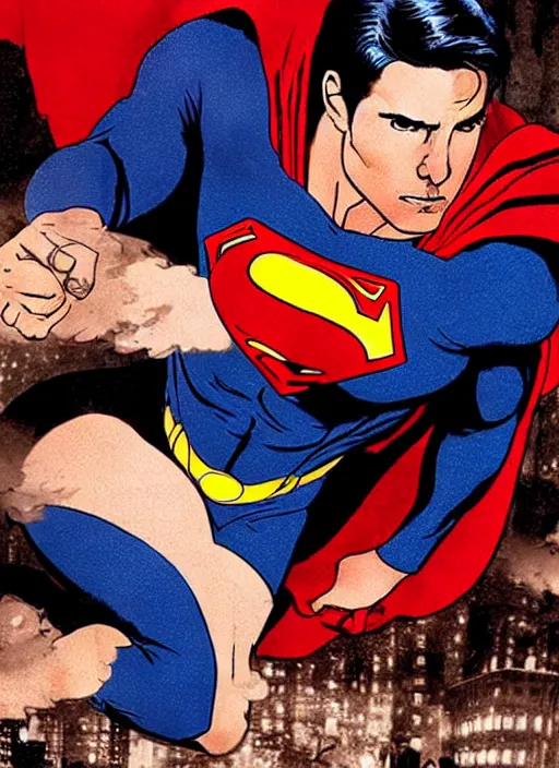 Prompt: film still of tom cruise as superman 8 2 0 2 3, alternate costume design, character redesign by lee bermejo and greg rutkowski