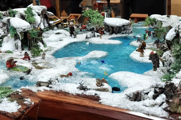 Image similar to fisher price pool table snowy jungle scene Scene from TV show 55mm