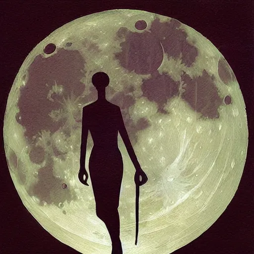 Image similar to looking at the full moon, transparent soul leaving the body, art by loish, dave mckean