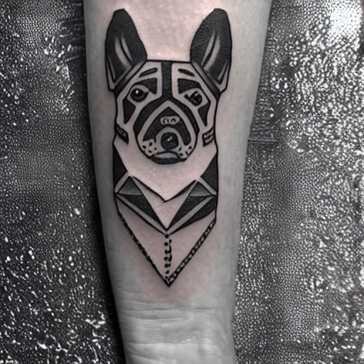 Image similar to tattoo design, stencil, tattoo stencil, traditional, a world famous tattoo of a geometric dog