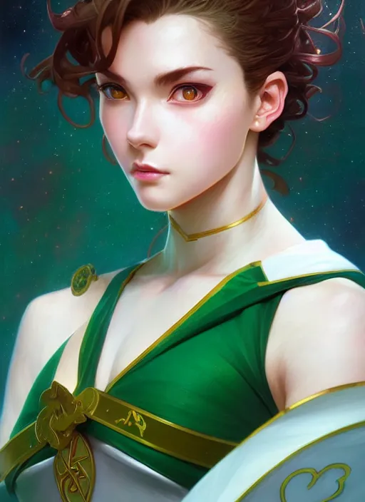 Image similar to asymmetry!! portrait of sailor jupiter!! gorgeous face, intricate, elegant, highly detailed, digital painting, artstation, concept art, smooth, sharp focus, illustration, art by ross tran artgerm and greg rutkowski and alphonse mucha, 8 k