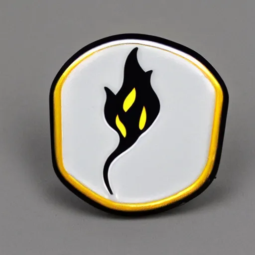 Prompt: a diamond enamel pin of a retro 1 9 8 0 s minimalistic flame fire warning label, smooth curves