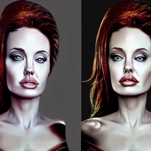 Image similar to matte painting portrait Angelina Jolie as Sarah Kerrigan queen of blades highly detailed ultra realism