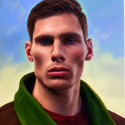 Image similar to gigachad Jerma985, highly detailed oil-painting