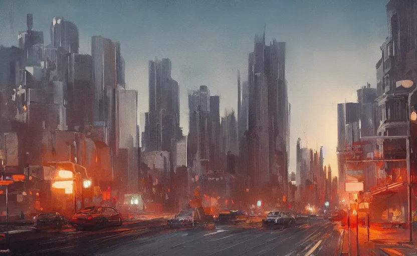 Image similar to a painting of an american city trending on artstation in the style of greg rutkowski