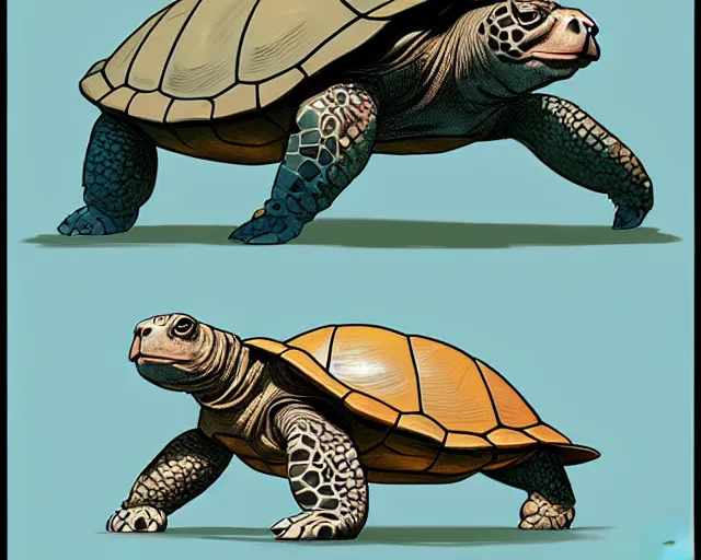 Image similar to cell shaded cartoon of a realistic turtle with a bulldog's proportions. full body, concept art by josan gonzales and wlop, by james jean, victo ngai, david rubin, mike mignola, deviantart, art by artgem