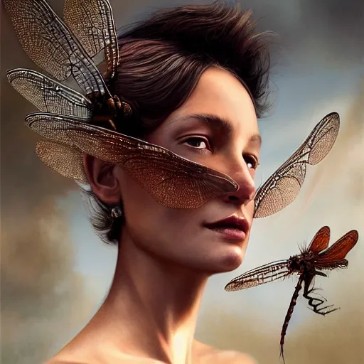 Prompt: brown woman wearing a dragonfly armor. iridiscent. extremely photorealistic. super detailed. layered. textured. award winning. dispersion of light. refracted lighting. soft. fragile. by ray caesar. by louise dahl - wolfe. by andrea kowch. by tom bagshaw. surreal photoraphy