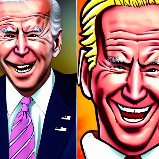 Image similar to caricature of Joe Biden going super Saiyan