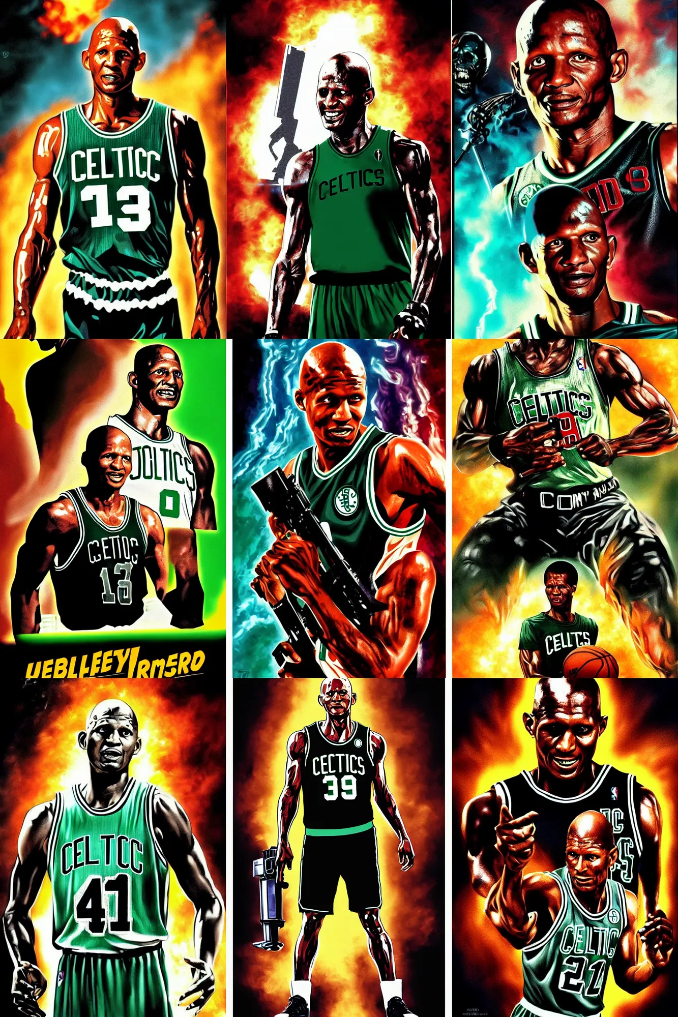 Prompt: celtics ray allen as the terminator ( 1 9 8 4 ), movie poster art, fan art, vibrant, trending on artstation