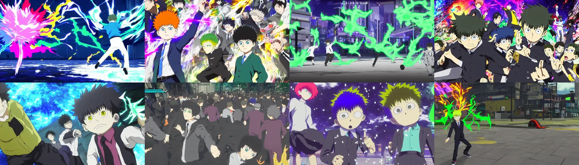 Prompt: a screenshot of a Mob Psycho 100 anime style graphics game on Unreal engine 5, Highly Detailed, Vibrant, created by Arc System Works + Studio Gainax