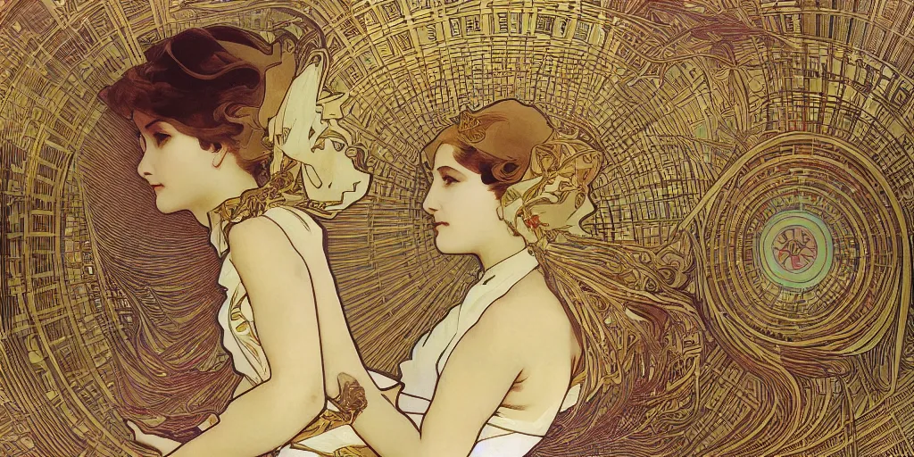 Prompt: knitting gold zaha hadid architecture by alphonse mucha