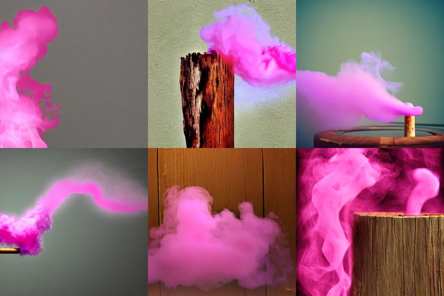 Prompt: pink smoke emerging from a wooden pipe, digital art, concept