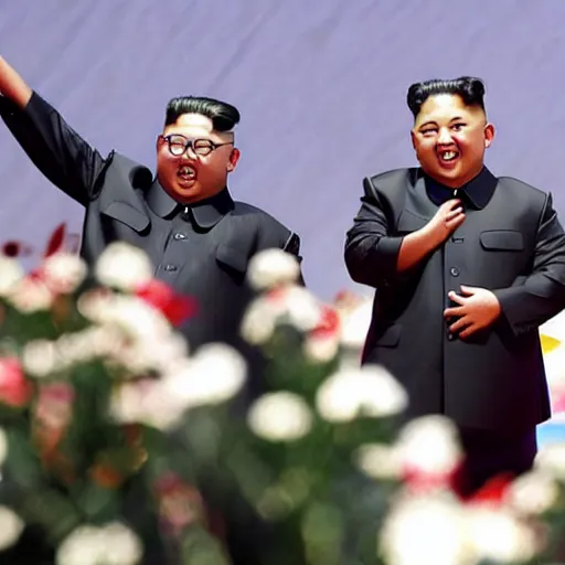 Image similar to kim jong un as k - pop idol dancing on the stage