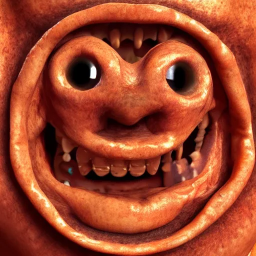 Prompt: a photorealistic smiley made of flesh
