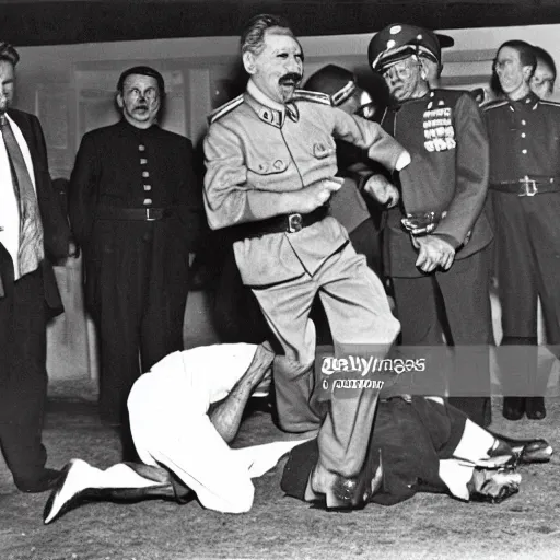 Prompt: stalin punches joe baiden head to pieces photo