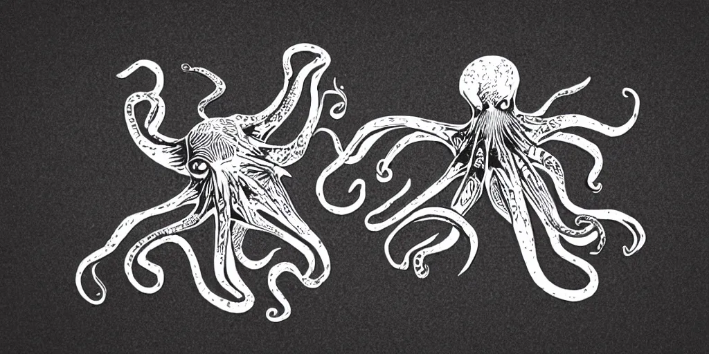 Image similar to intricate black and white logo of an octopus.