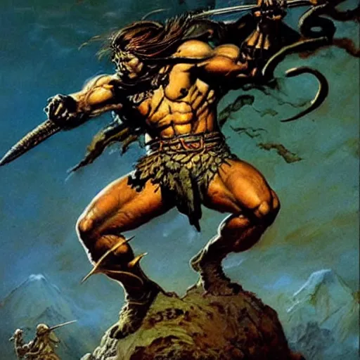 Image similar to warrior by Frank Frazetta,fantasy artwork,bold,striking,high quality!!!!!,masterpiece!!!!