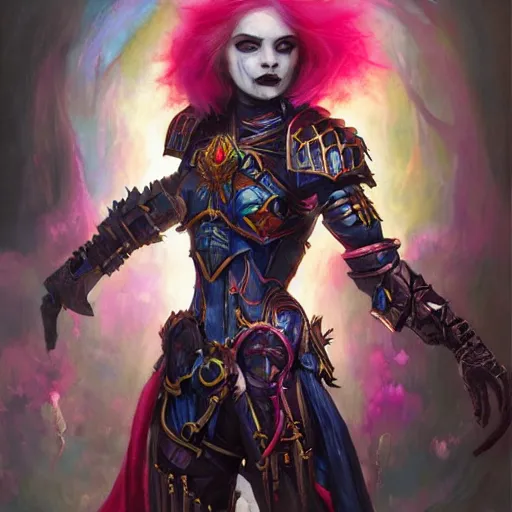 Prompt: Portrait of gothic smiling pale cyborg girl in warhammer 40000 armor, bright colors, elegant, vibrant, fantasy, intricate, smooth, artstation, painted by edgar maxence, greg rutowski, ross tran, artgerm