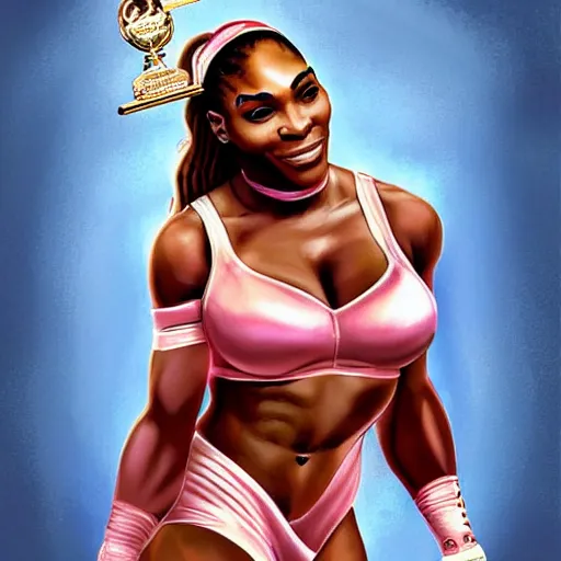 Image similar to serena williams as aphrodite holding the us open trophy illustration by artgerm