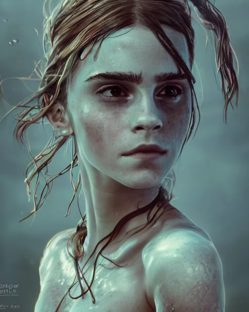 Prompt: underwater pirate portrait of emma watson, au naturel, hyper detailed, digital art, trending in artstation, cinematic lighting, studio quality, smooth render, unreal engine 5 rendered, octane rendered, art style by klimt and nixeu and ian sprigger and wlop and krenz cushart.