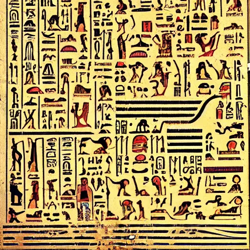 Image similar to page full of egyptian hieroglyphs describing magic spell