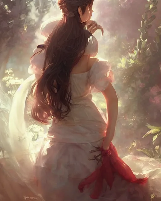 Prompt: aerith gainsborough in lace skirt, portrait, illustration, rim light, top light, perfectly shaded, soft painting, art by ross tran, krenz cushart and wenjun lin
