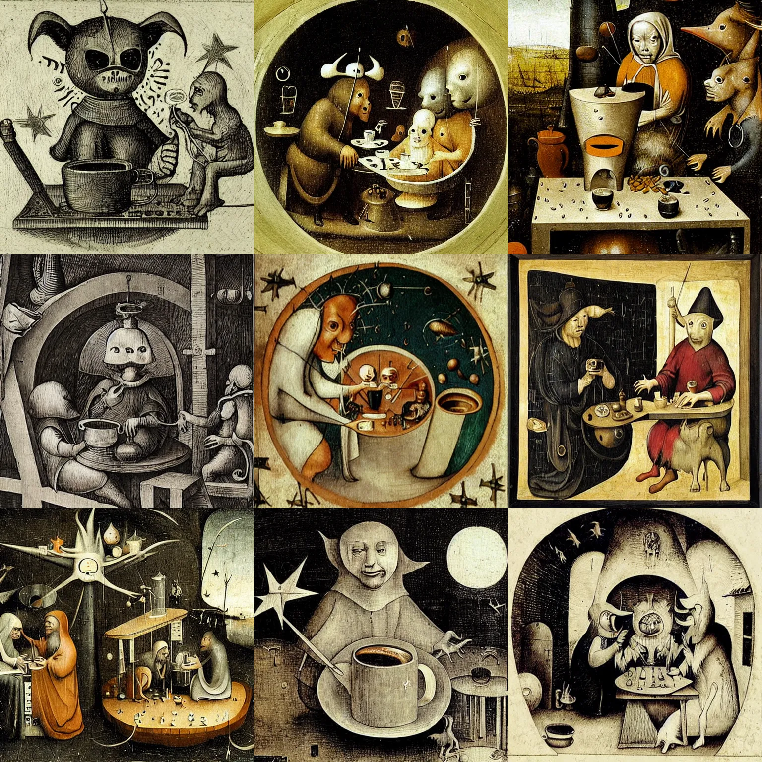 Prompt: star bucks coffee by hieronymus bosch