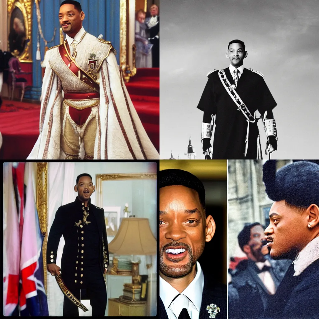 Prompt: Will Smith as the Queen of Britain