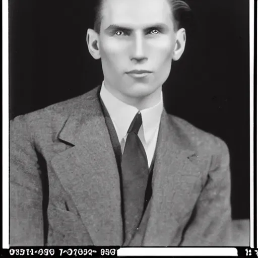 Image similar to A photograph portrait of Jerma985 wearing a suit with short slicked hair in the early 1930s, taken in the early 1930s, grainy, taken on a early 1930s Kodak Camera, realistic, hyperrealistic, very realistic, highly detailed, very detailed, extremely detailed, detailed, digital art, trending on artstation