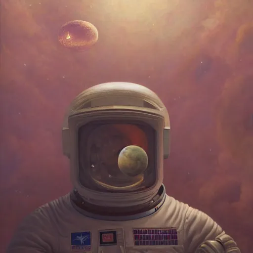 Image similar to a melancholy astronaut | highly detailed oil painting, hyperrealistic, very intrincate | cinematic lighting, award - winning | by rachel ruysch, giger, beksinski and bocklin | by austin osman spare and william blake, trending on artstation, cgsociety, official art, octane.