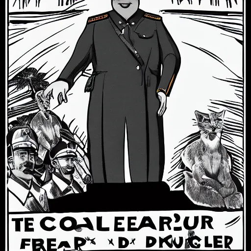 Image similar to caracal big floppa as a dictator, great leader, propaganda poster, caracal cat