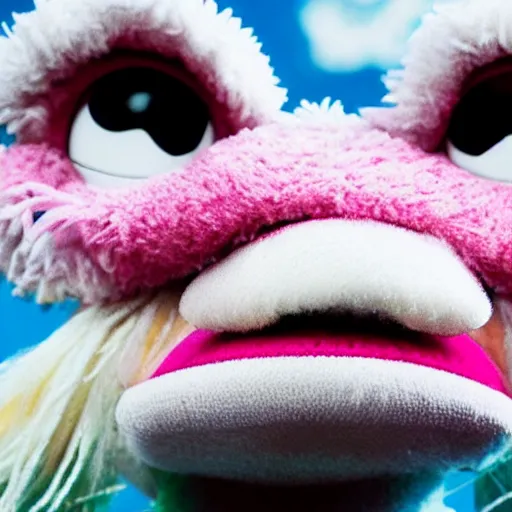 Image similar to [ grimes as a muppet ]!!, 4 k photorealistic! photography, trending on [ unsplash ], contest winner, award winning, [ 4 k ]!