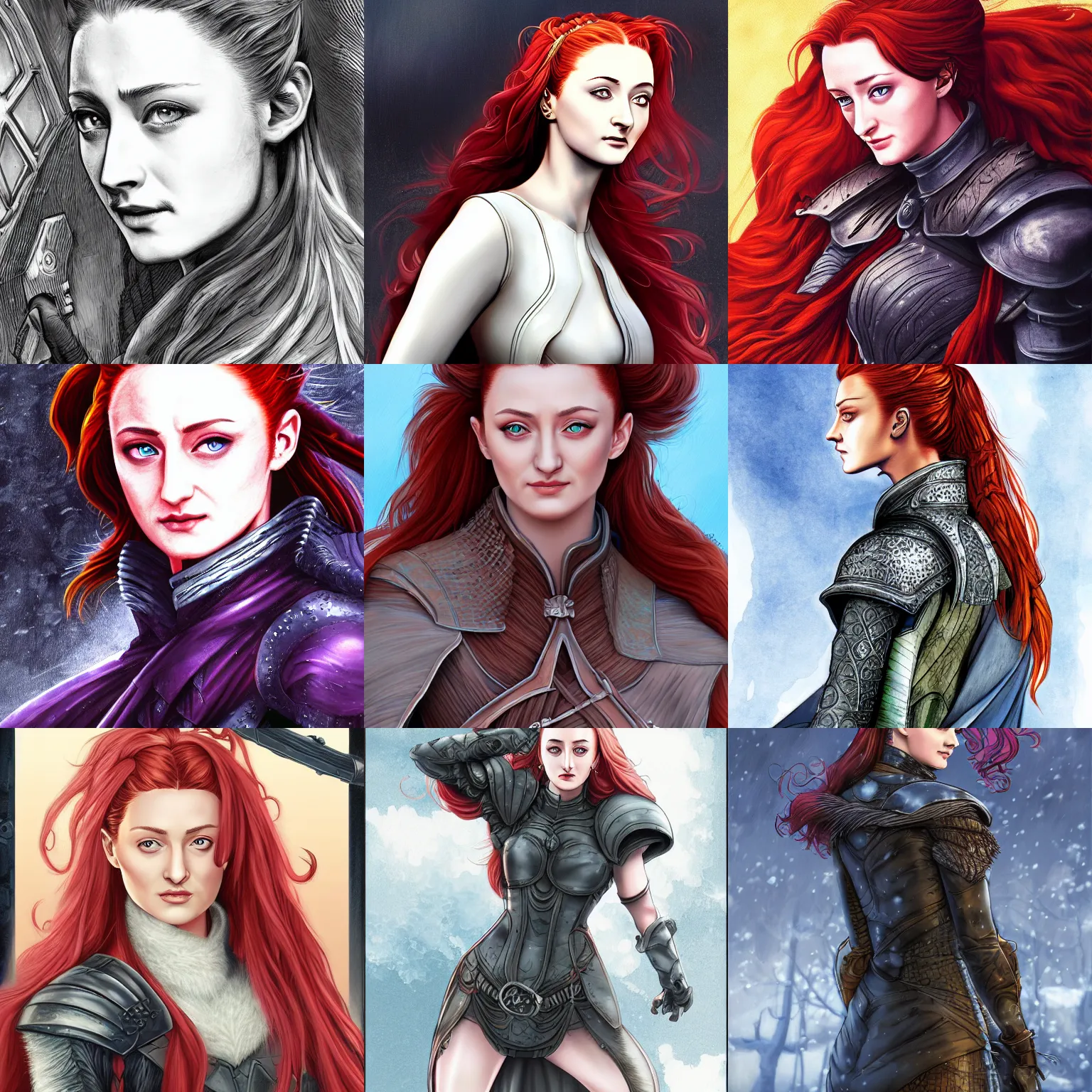 Prompt: a painting of sansa stark by masamune shirow, highly detailed digital art, 4 k