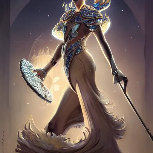 Prompt: Artemixel, the modern reincarnation of the old selenium god of hunt, also known as Artemis the Selene, carrying the celebrated Crown of the Crescent Moon, wich its usual bright and slightly bluish crescent like the brightness of the night. Portrait by Andreas Rocha, intricate and highly detailed concept art