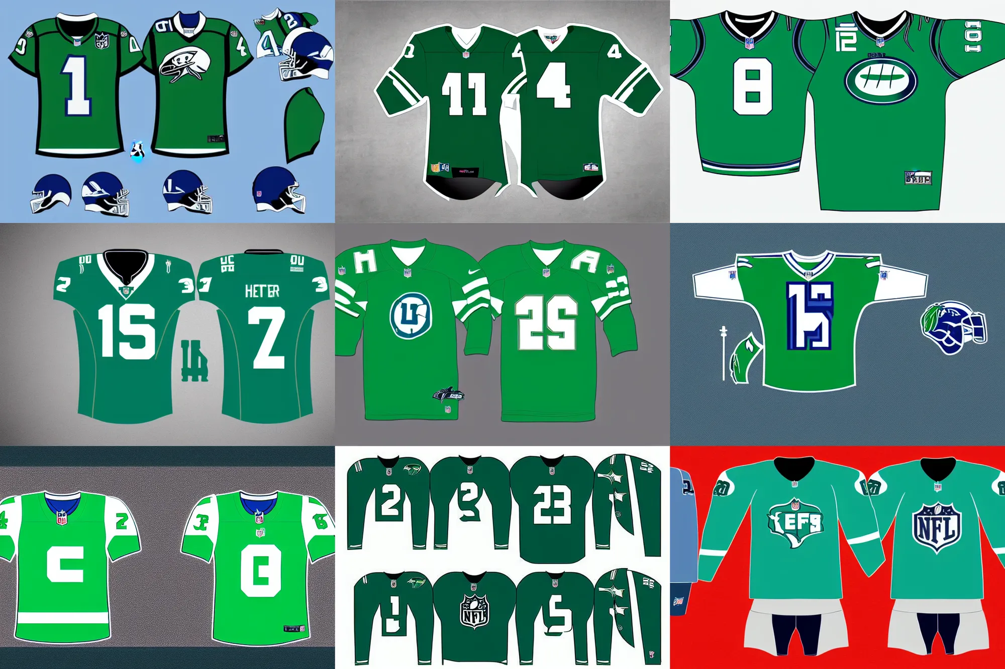 Prompt: nfl jersey design for the hartford whalers, green and blue color scheme, template sheet