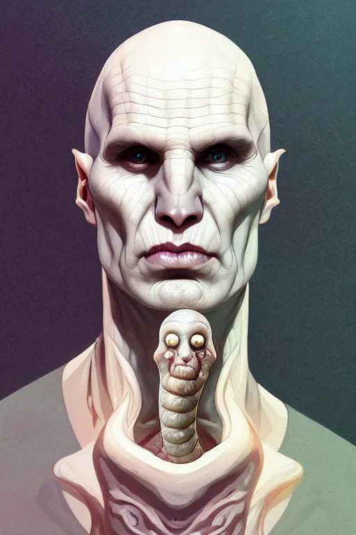 Prompt: a portrait of voldemort as handsome squidward, fantasy, sharp focus, intricate, elegant, digital painting, artstation, matte, highly detailed, concept art, illustration, ambient lighting, art by ilya kuvshinov, artgerm, alphonse mucha, and greg rutkowski