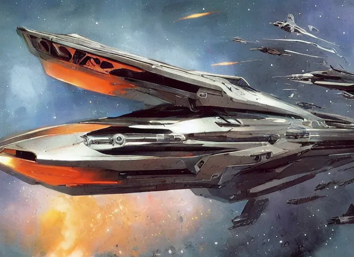 Prompt: ( ( ( ( ( jaguar e - type car, car concept art, sci - fi illustration, painting, in the style of star wars ) ) ) ) ) by vincent di fate and john berkey and star wars!!!!!!!