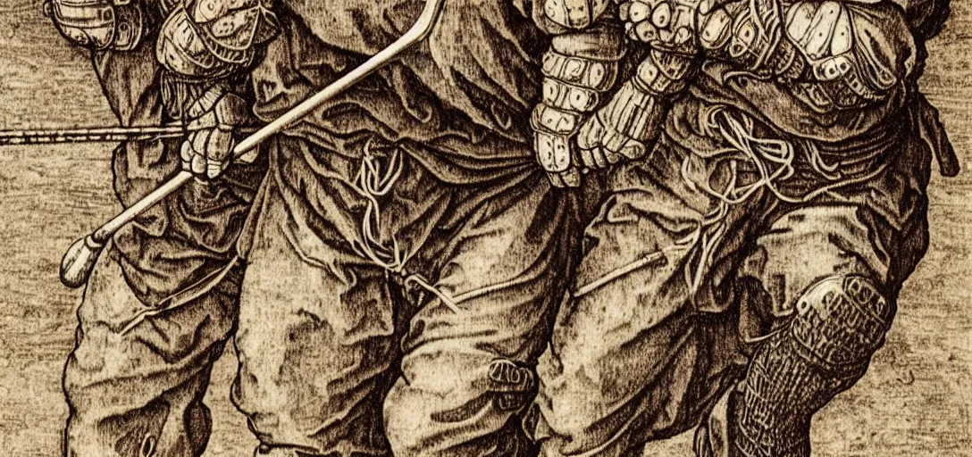 Image similar to lacrosse player, highly detailed, 8k, intricate, Albrecht Durer style