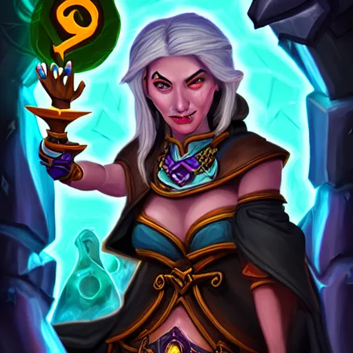 Image similar to Portrait of a sorceress, Hearthstone official trending art, exagerated accurate details