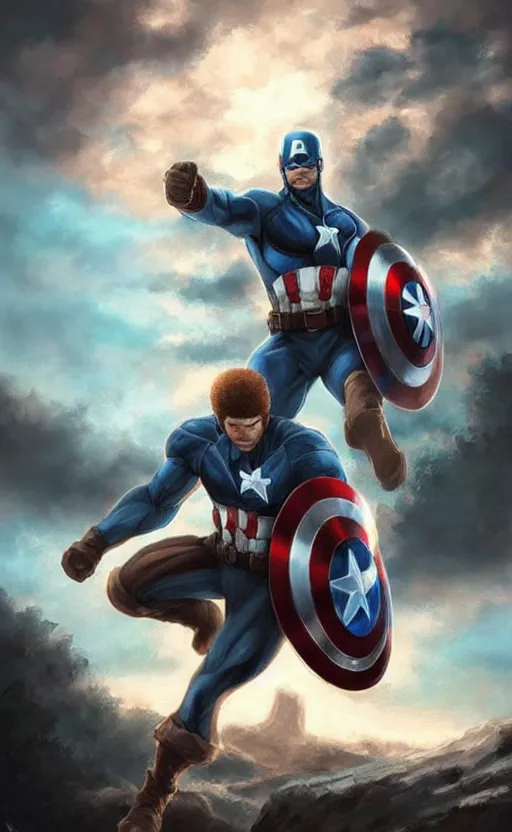 Image similar to bob ross as captain america, dynamic lighting, cinematic, ultra detailed, trending on art station, stunning visuals, creative, fantasy concept art