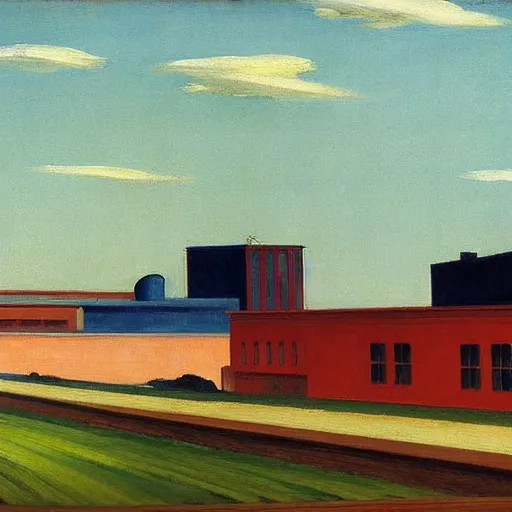 Prompt: big factory by Edward hopper