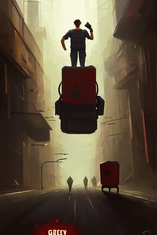 Image similar to greg rutkowski poster sci fi pizza delivery man