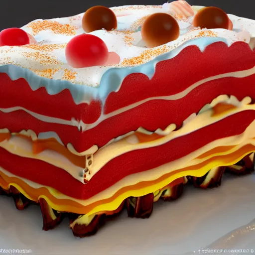 Prompt: candy lasagna, photorealistic, 8k